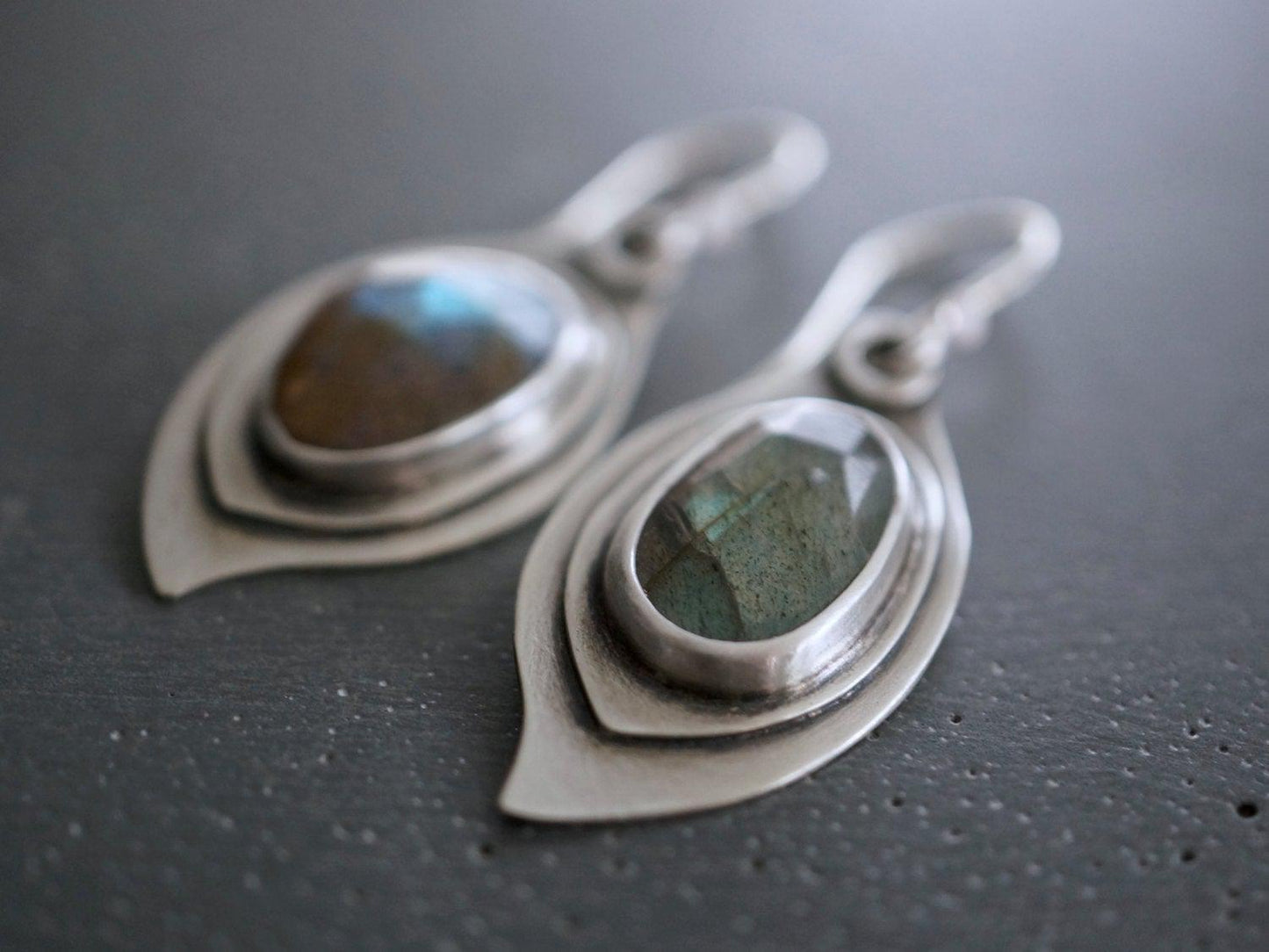 Labradorite leaf earrings,