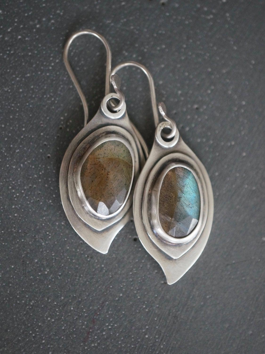 Labradorite leaf earrings,