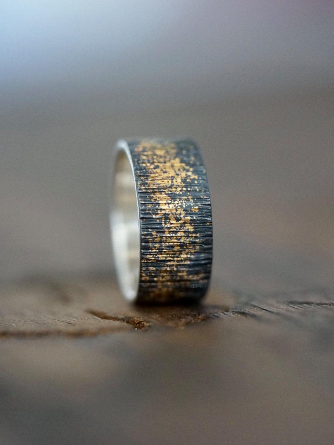 Gold on black wedding band, size 7.25