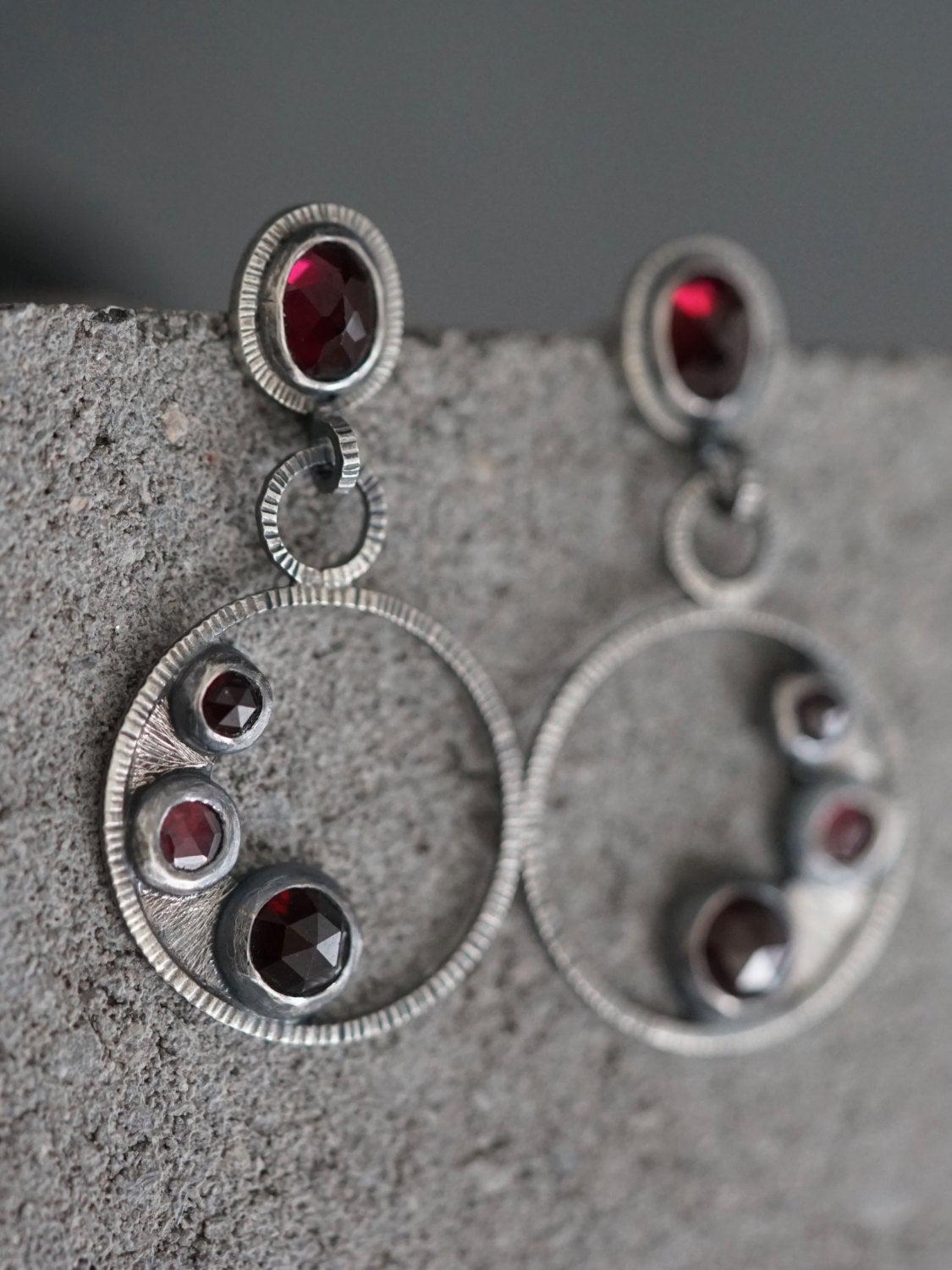 Dangly garnet cluster earrings sterling earrings