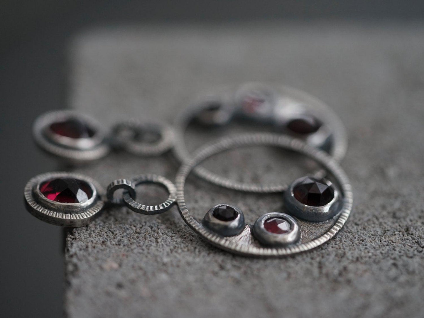 Dangly garnet cluster earrings sterling earrings