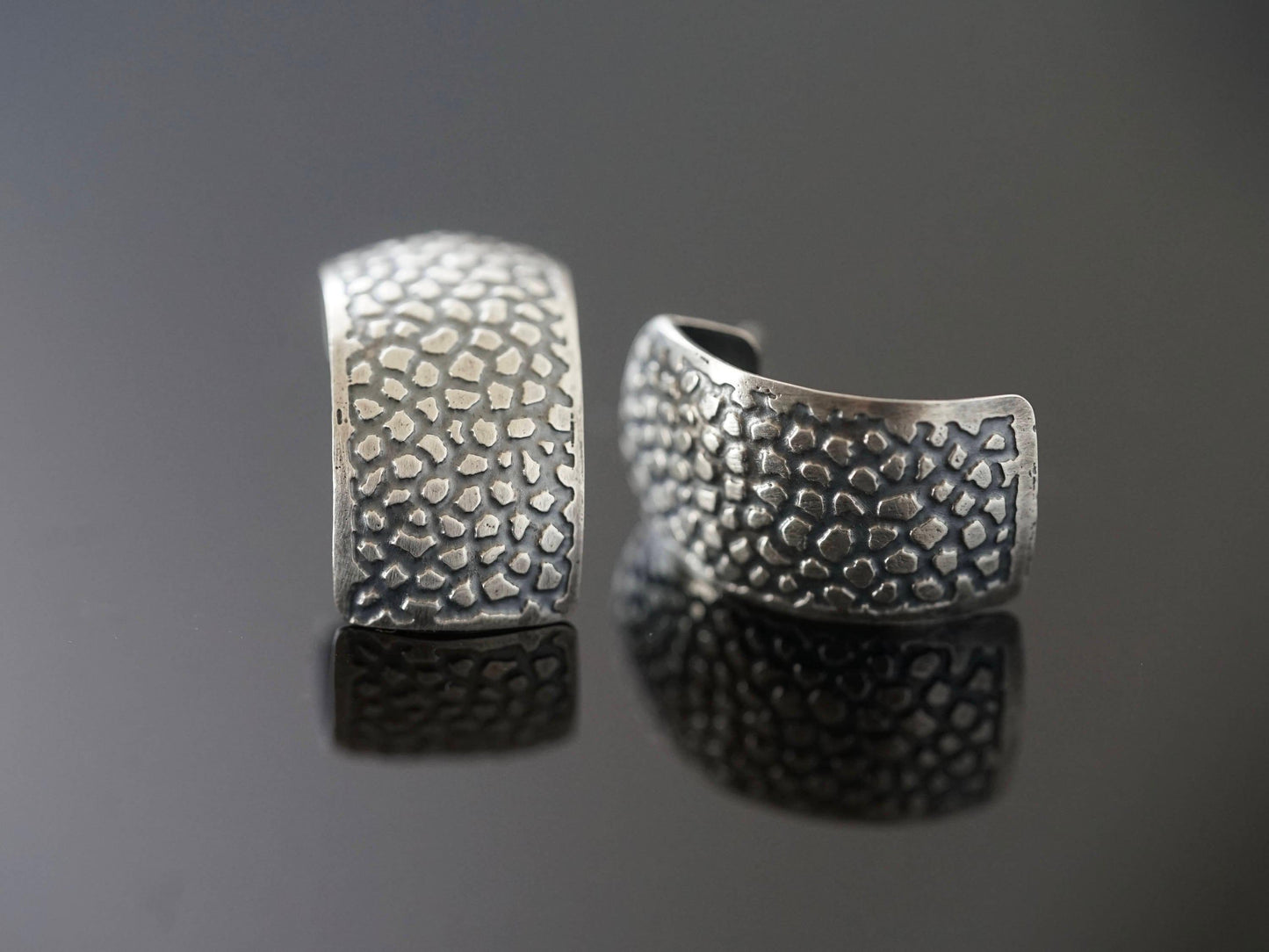 Etched sterling silver demi- loop post earrings