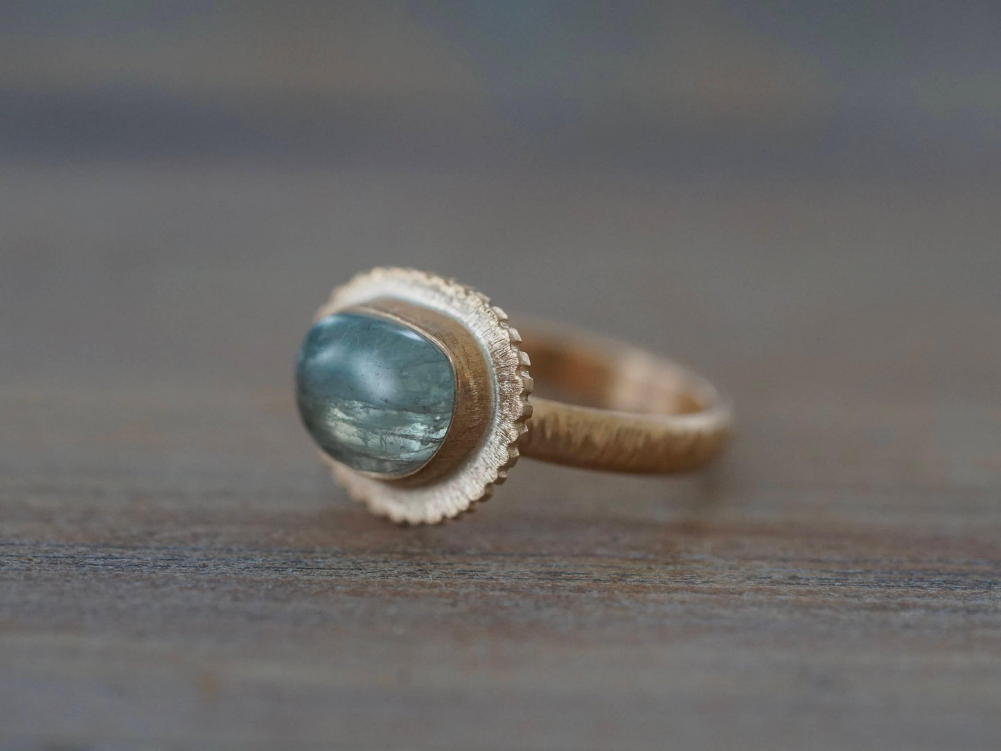 Bronze and aqua green tourmaline ring, size 6.5