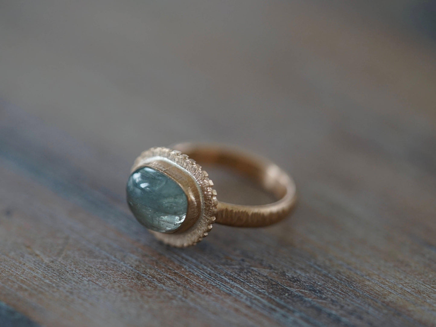 Bronze and aqua green tourmaline ring, size 6.5