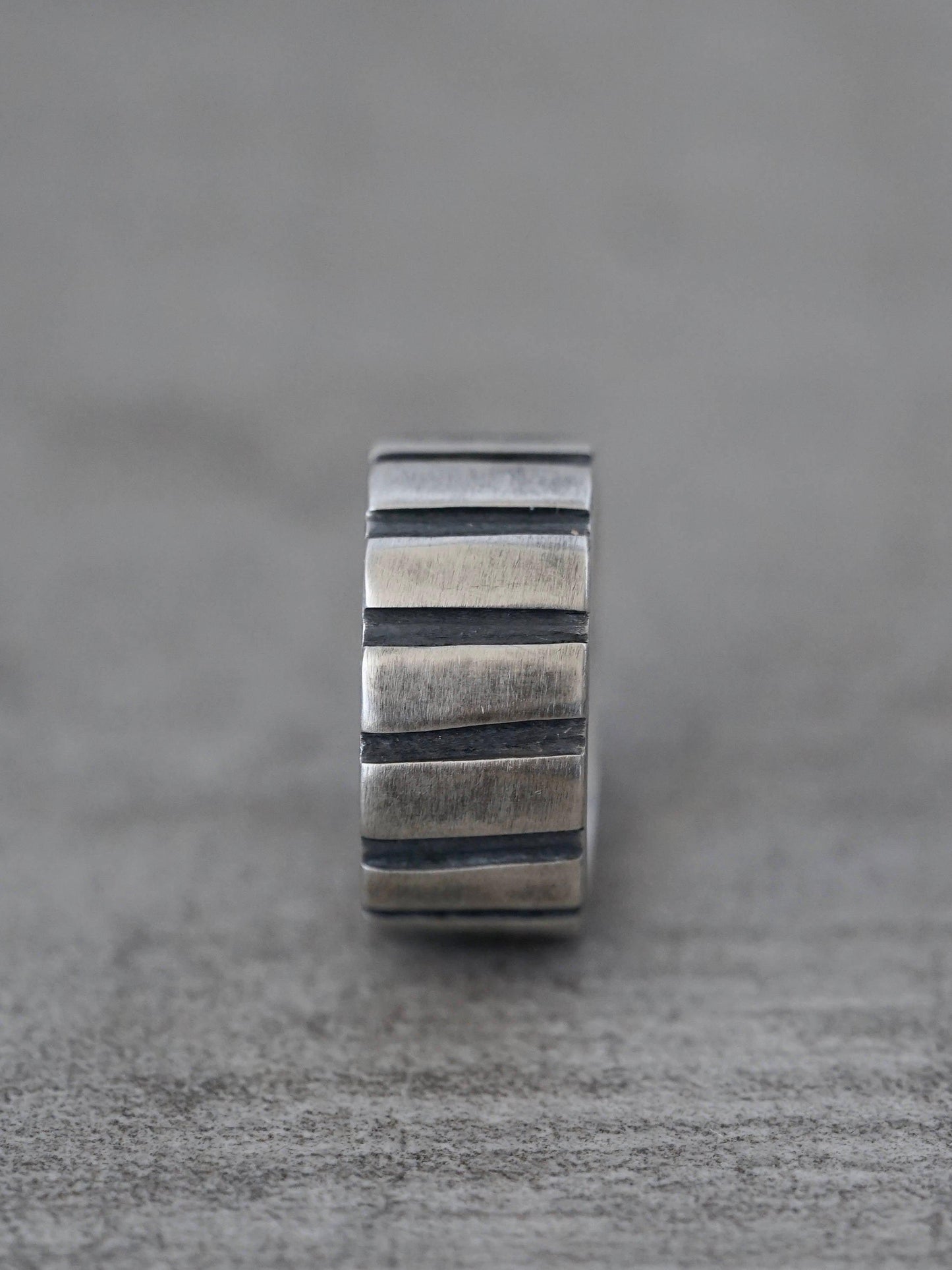 striped sterling silver ring, size 9