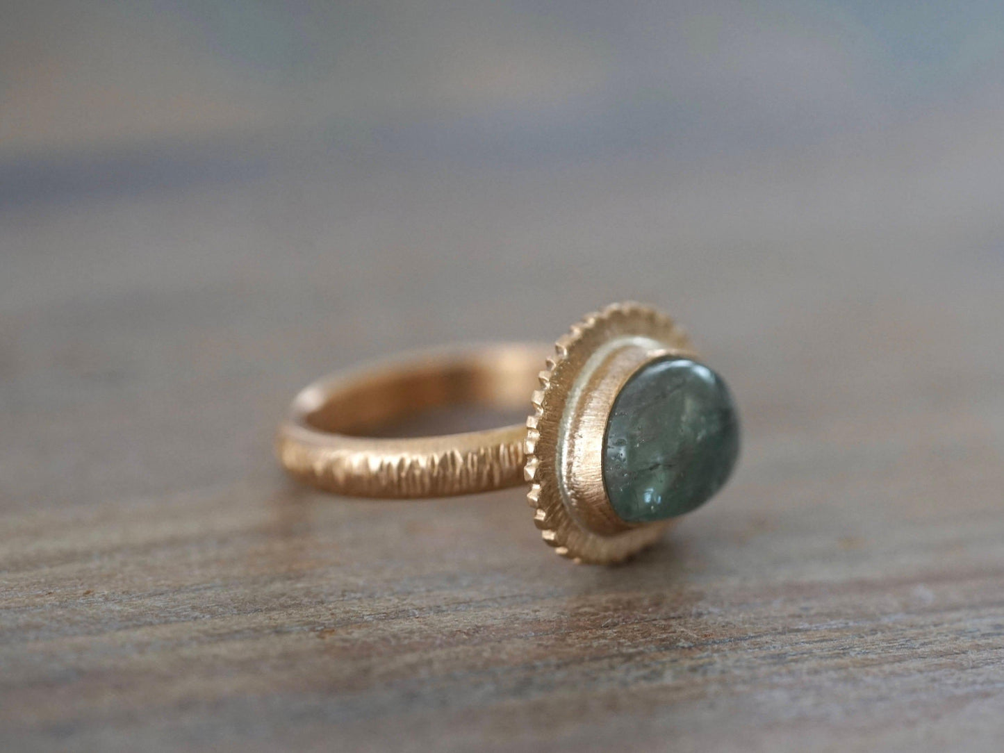 Bronze and aqua green tourmaline ring, size 6.5