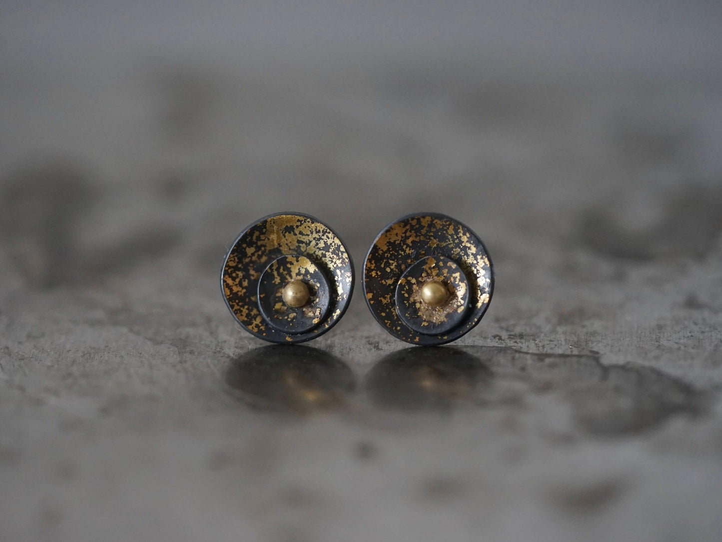 Midas interrupted gold on black shell post earrings