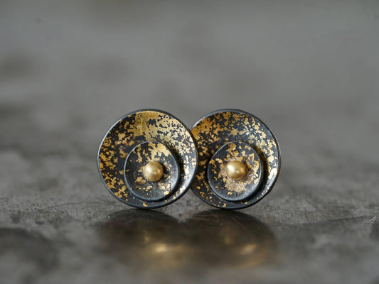Midas interrupted gold on black shell post earrings