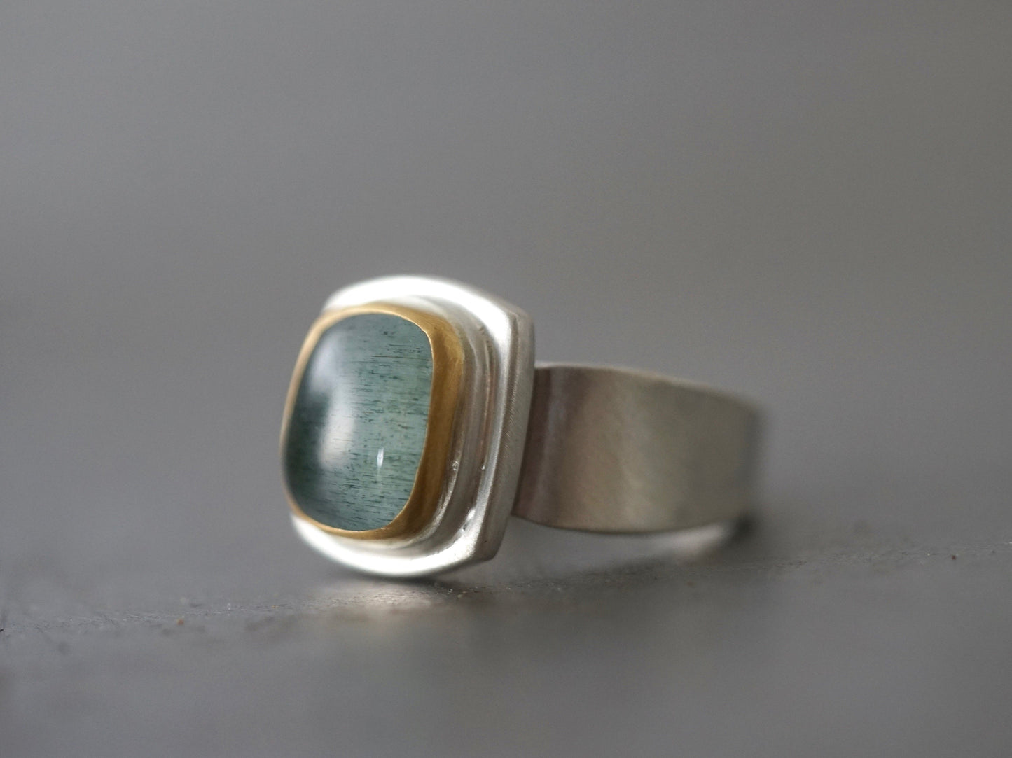 Moss Aquamarine and 22k gold ring, size 7