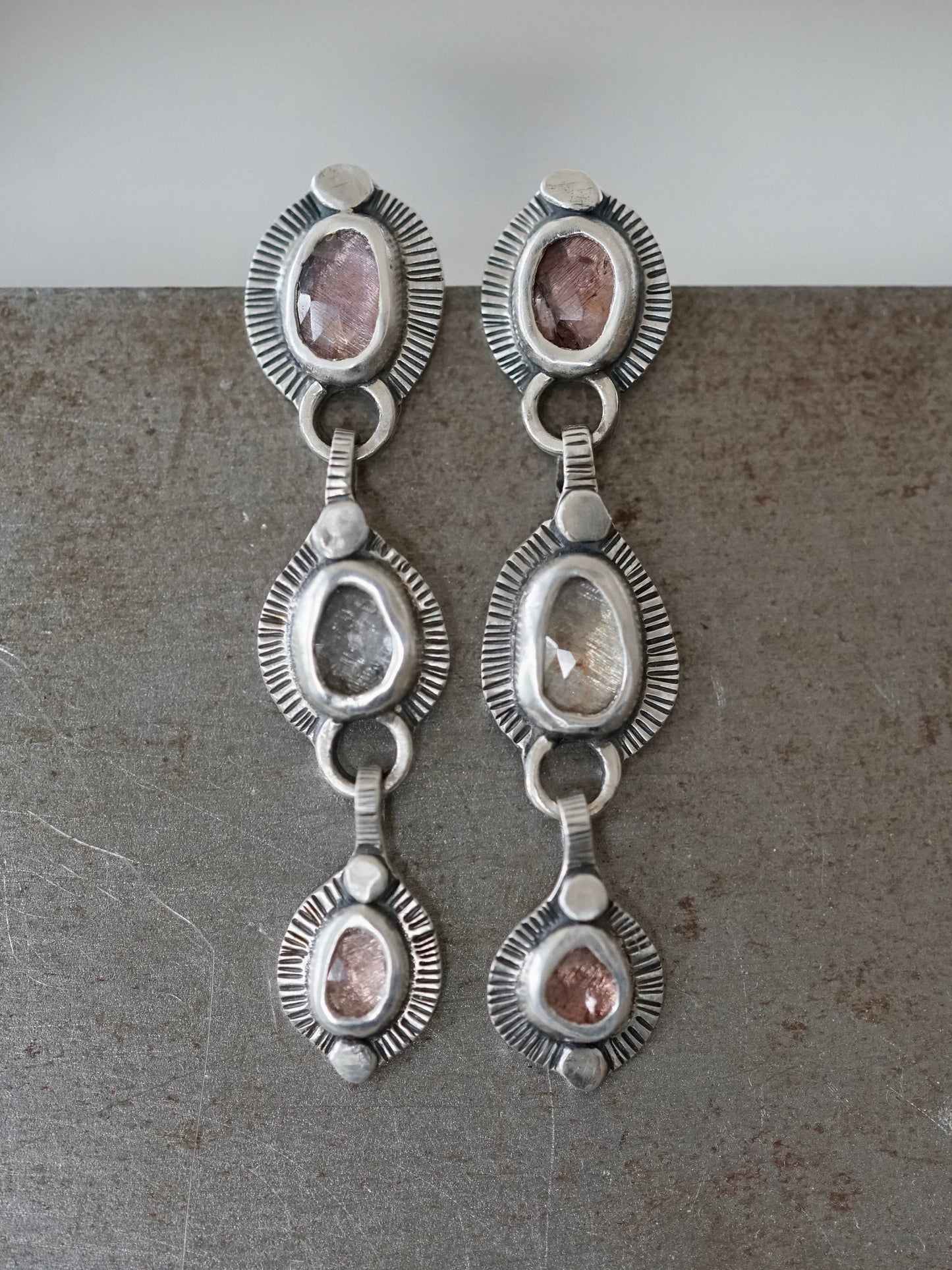 Sterling silver and spinel multistone dangly drop earrings