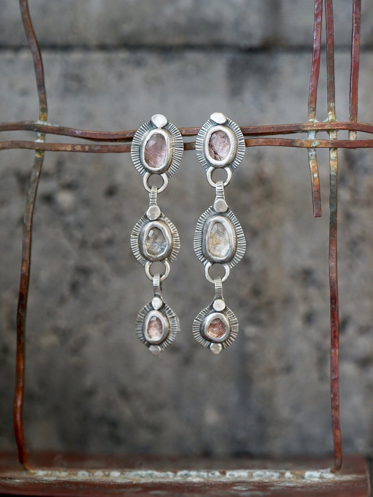 Sterling silver and spinel multistone dangly drop earrings