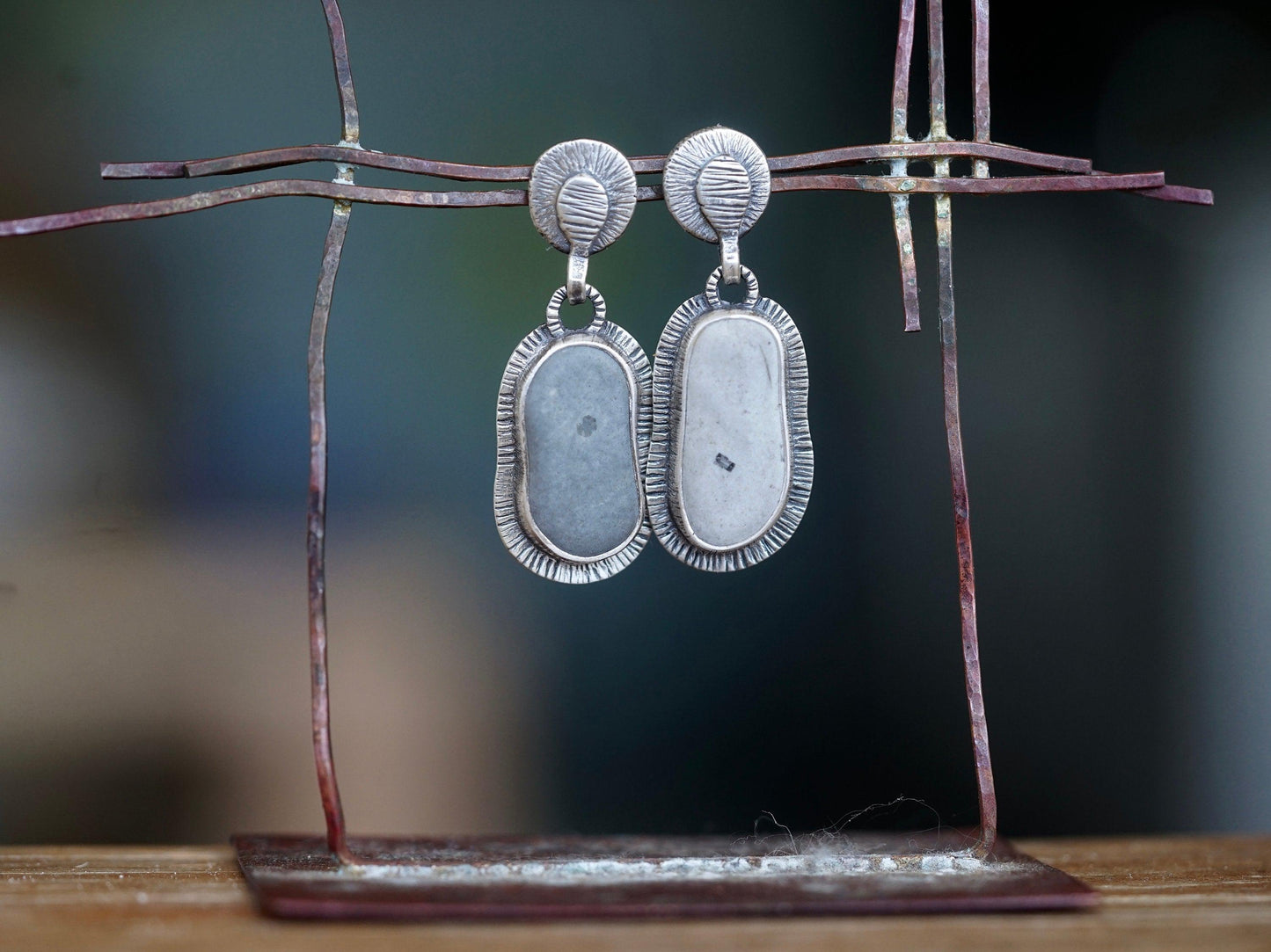 Dangly drop sterling silver and beach pebble earrings