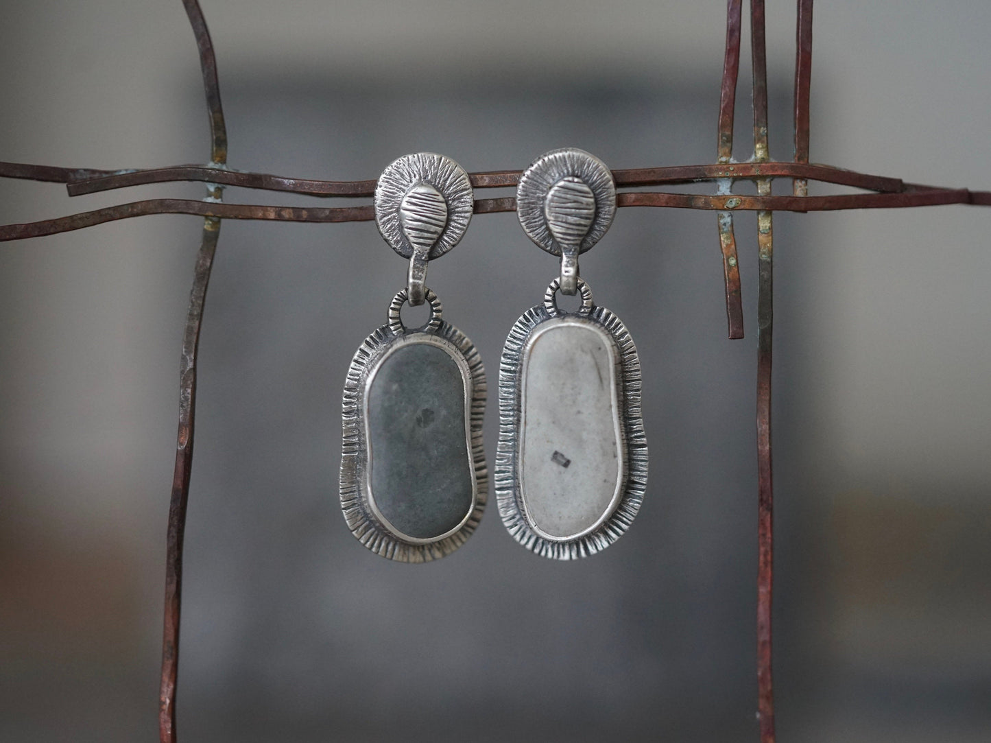 Dangly drop sterling silver and beach pebble earrings