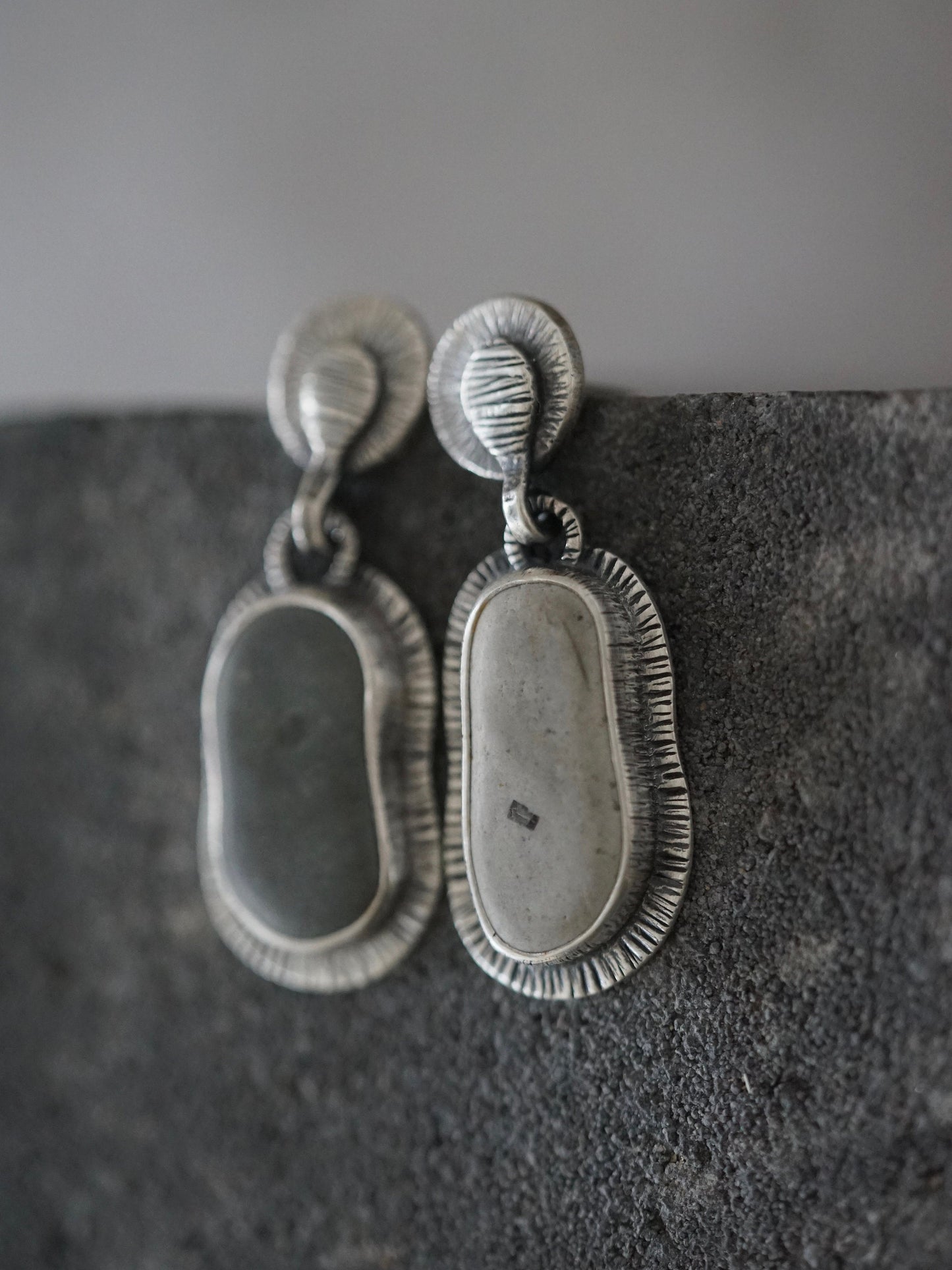 Dangly drop sterling silver and beach pebble earrings