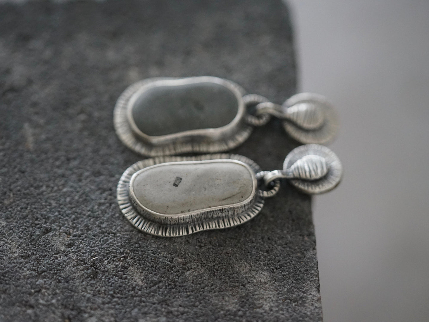 Dangly drop sterling silver and beach pebble earrings