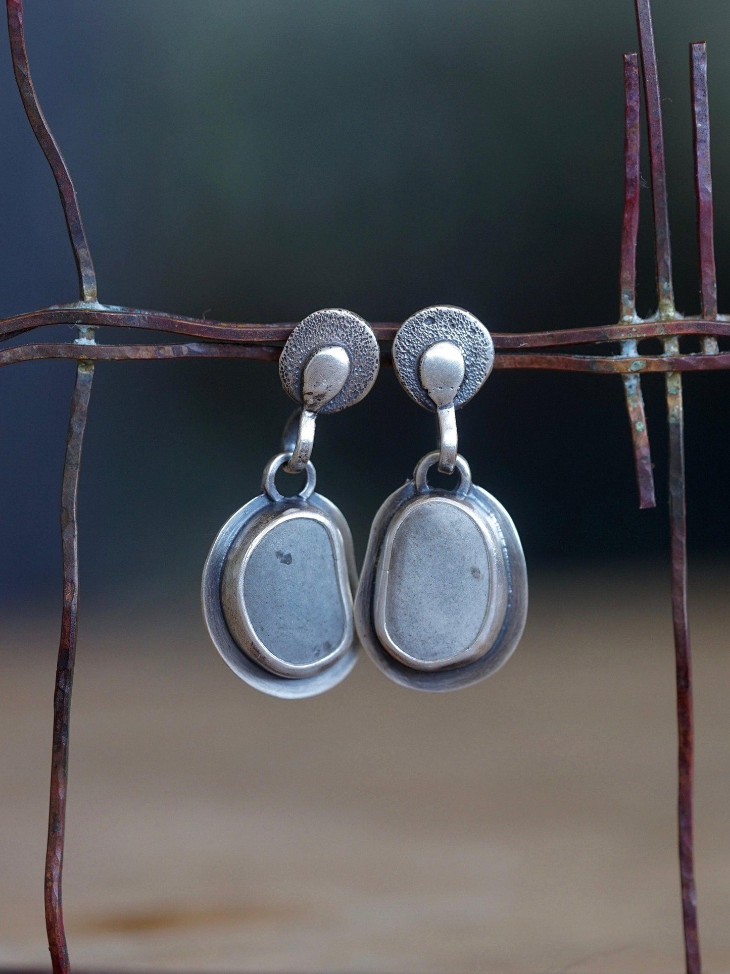 Dangly drop sterling silver and beach pebble earrings