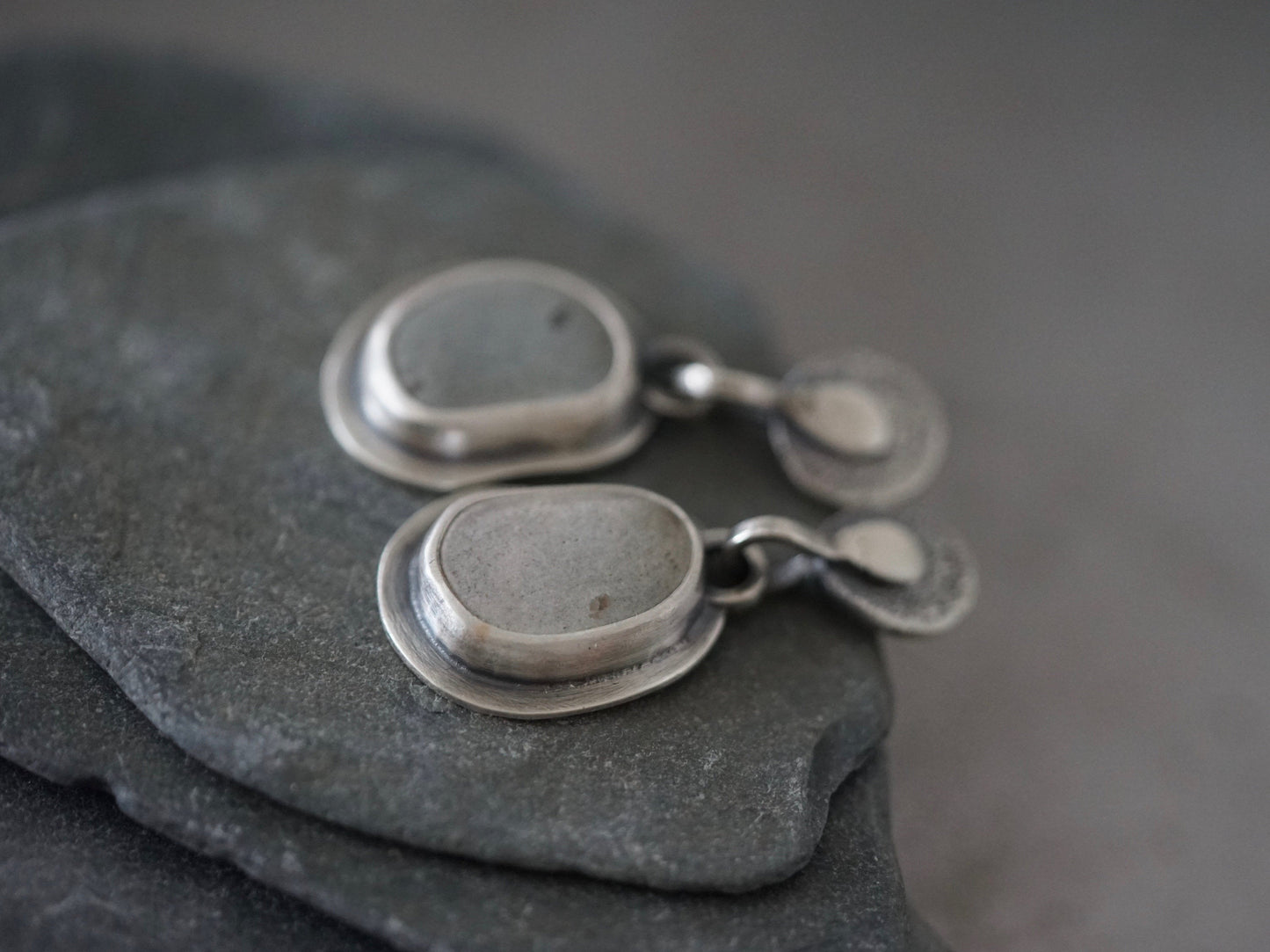 Dangly drop sterling silver and beach pebble earrings