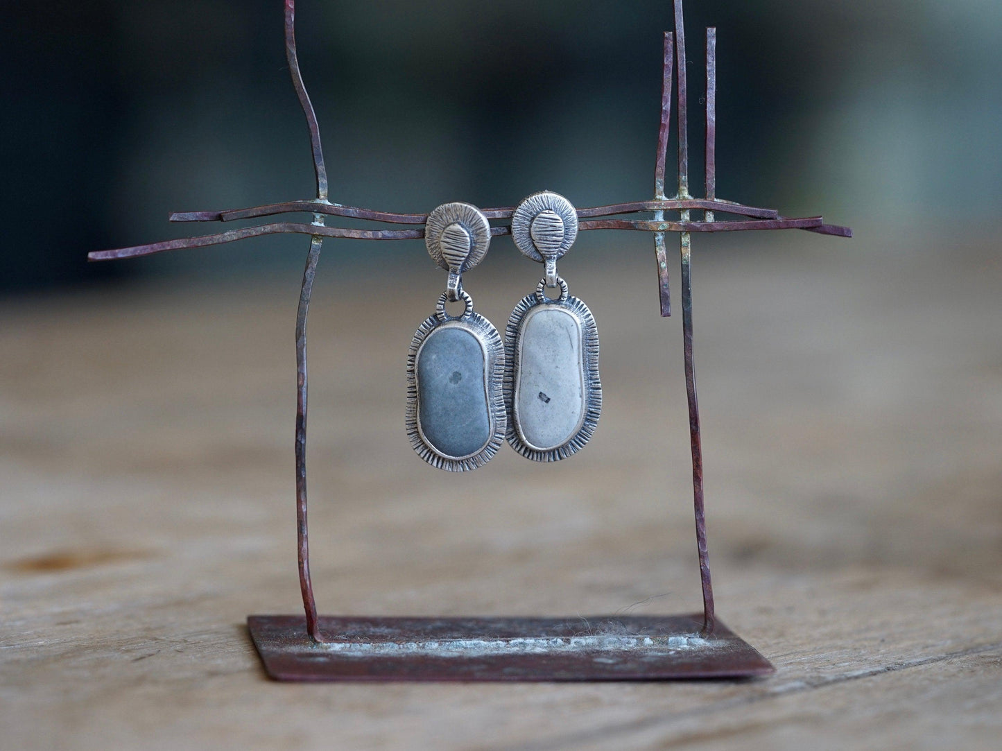 Dangly drop sterling silver and beach pebble earrings