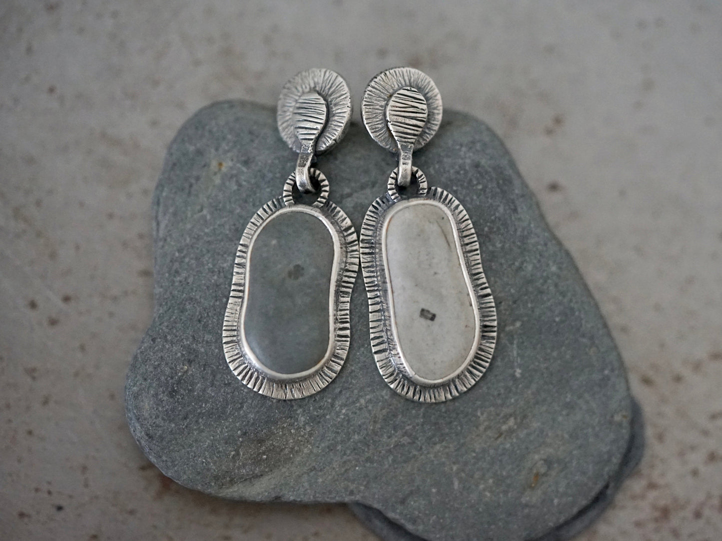 Dangly drop sterling silver and beach pebble earrings