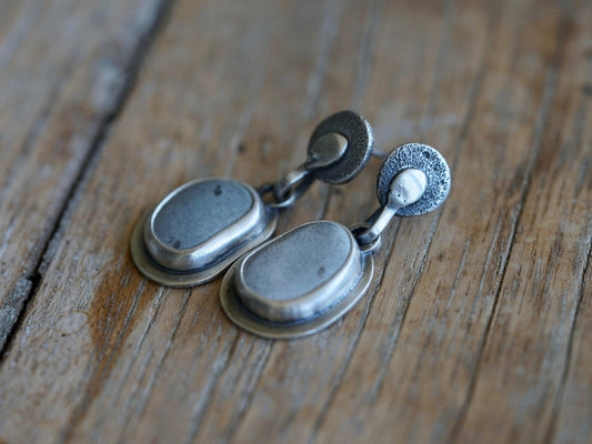 Dangly drop sterling silver and beach pebble earrings