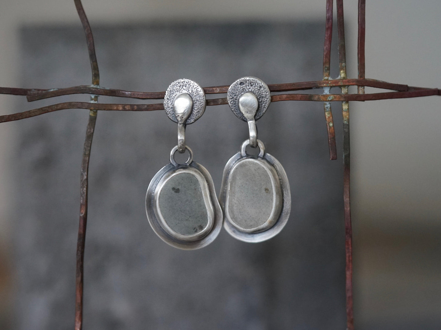 Dangly drop sterling silver and beach pebble earrings