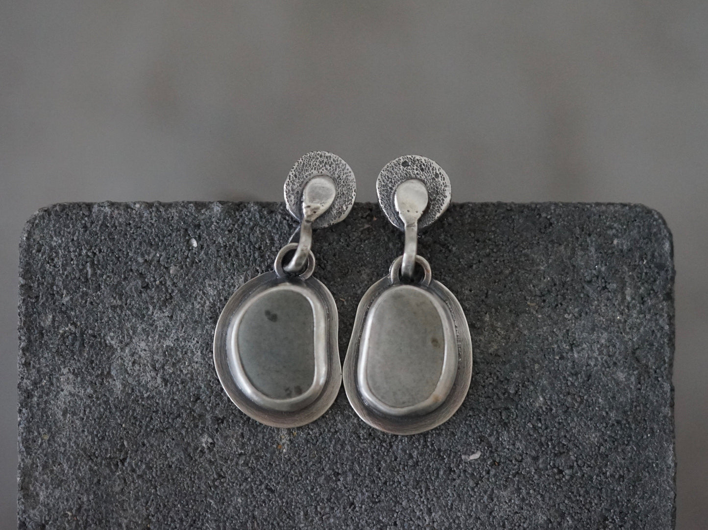 Dangly drop sterling silver and beach pebble earrings