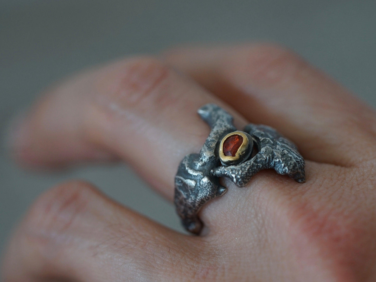 Dragon eye ring, red spinel and 22k gold, size 6.75