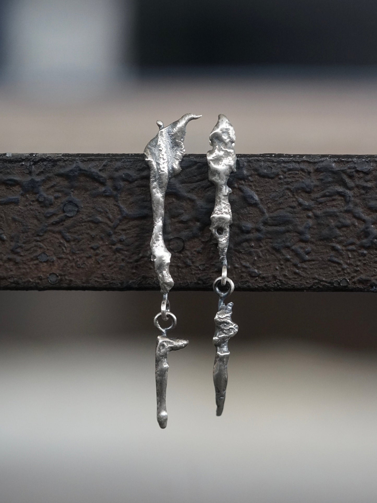 raw silver drop earrings