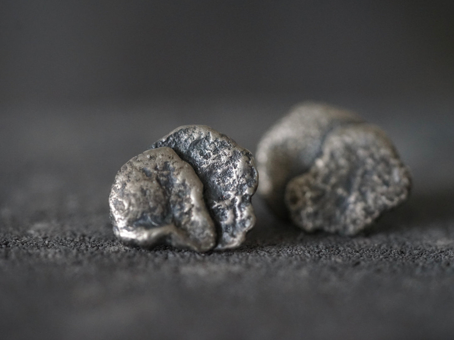 Raw silver stacked post earrings