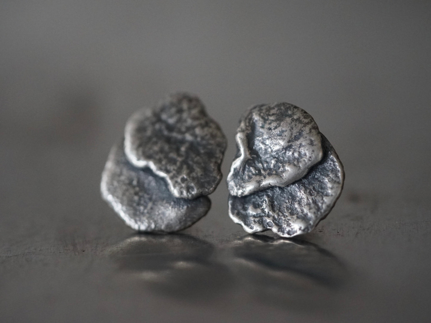Raw silver stacked post earrings