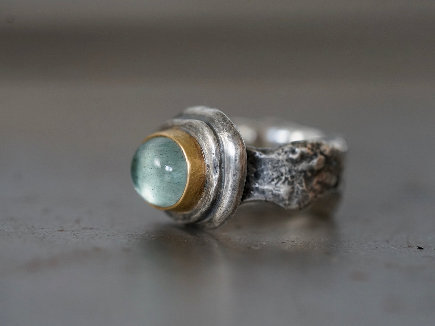 Aquamarine statement ring, 22k gold setting, size 7.25