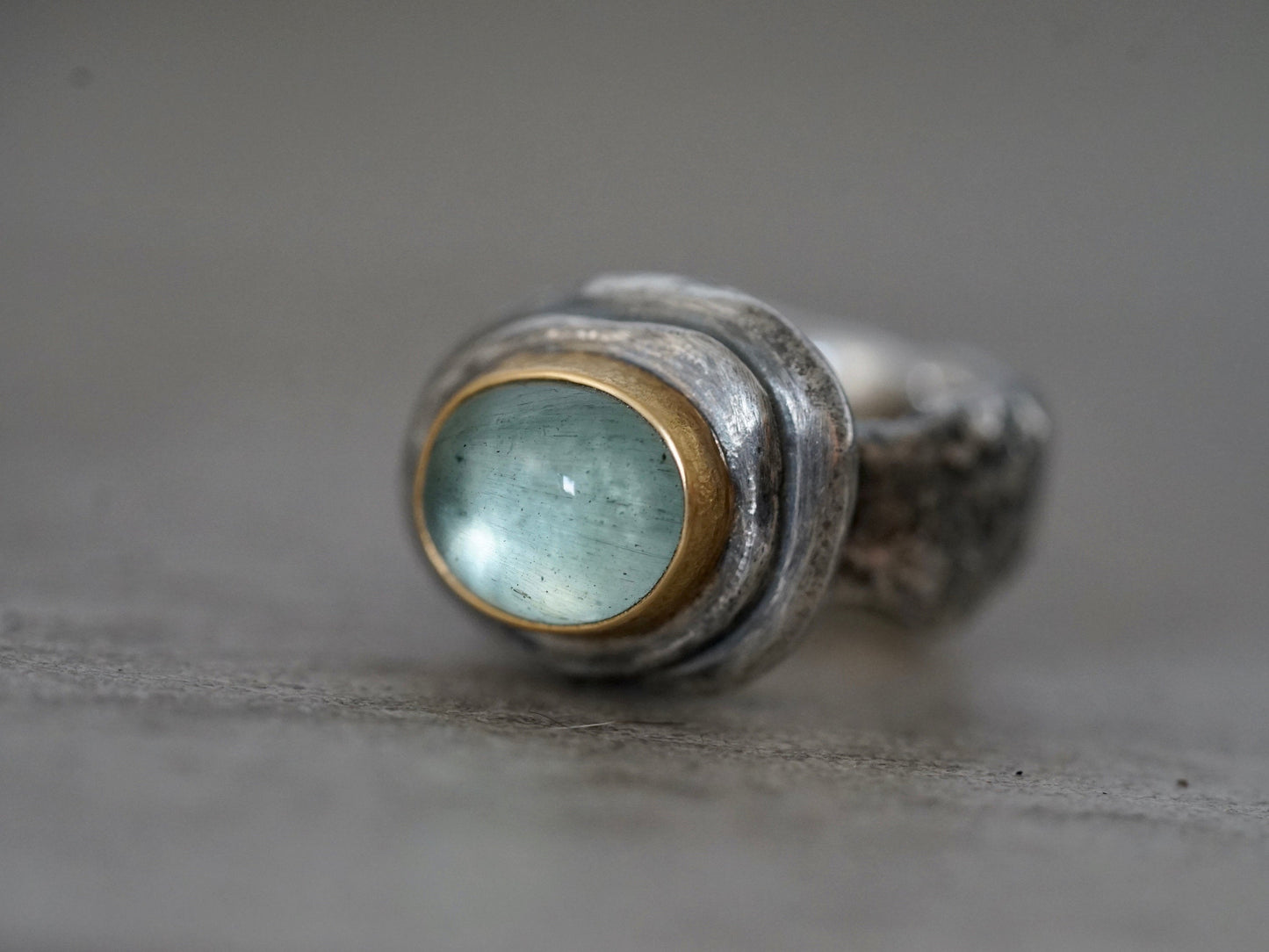 Aquamarine statement ring, 22k gold setting, size 7.25