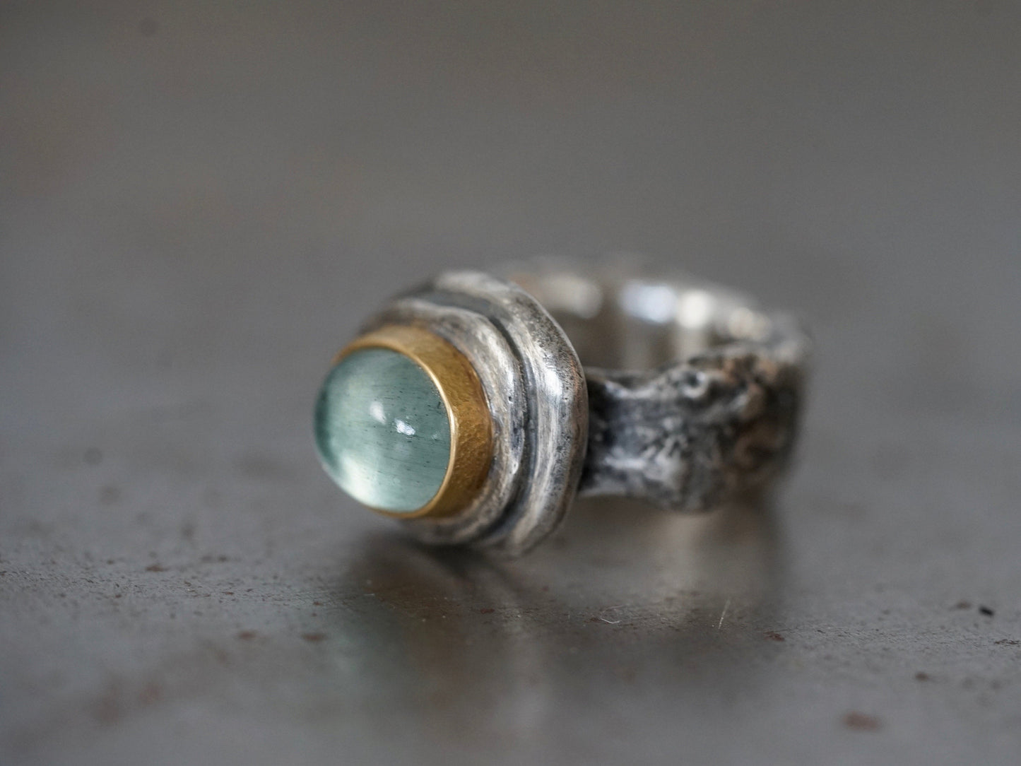 Aquamarine statement ring, 22k gold setting, size 7.25