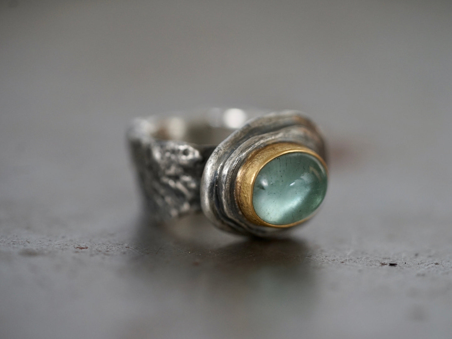 Aquamarine statement ring, 22k gold setting, size 7.25