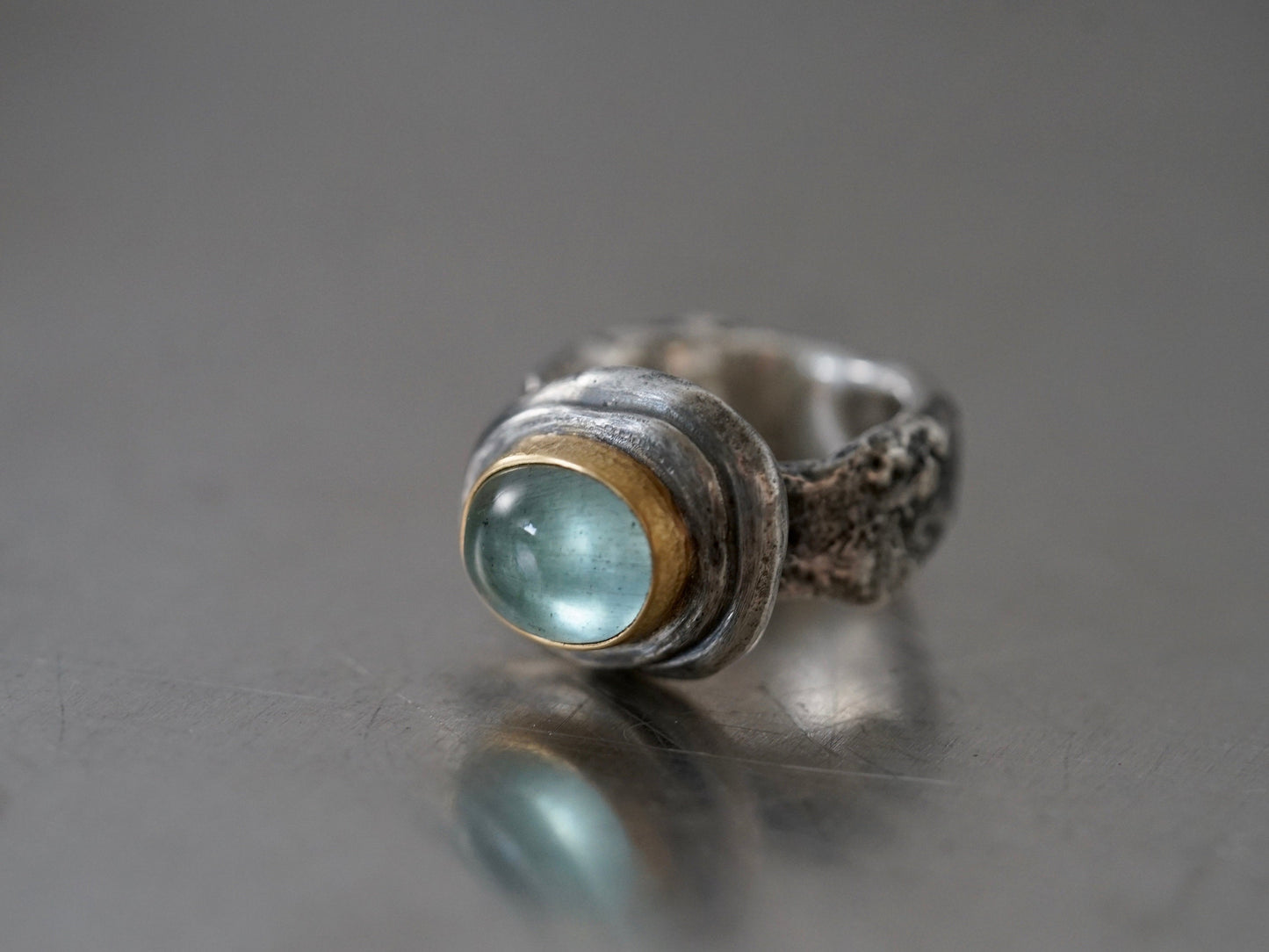 Aquamarine statement ring, 22k gold setting, size 7.25