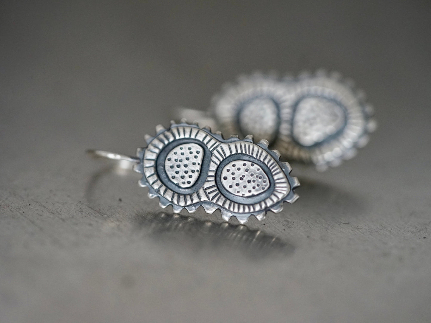 Sterling silver dangly microorganism earrings,