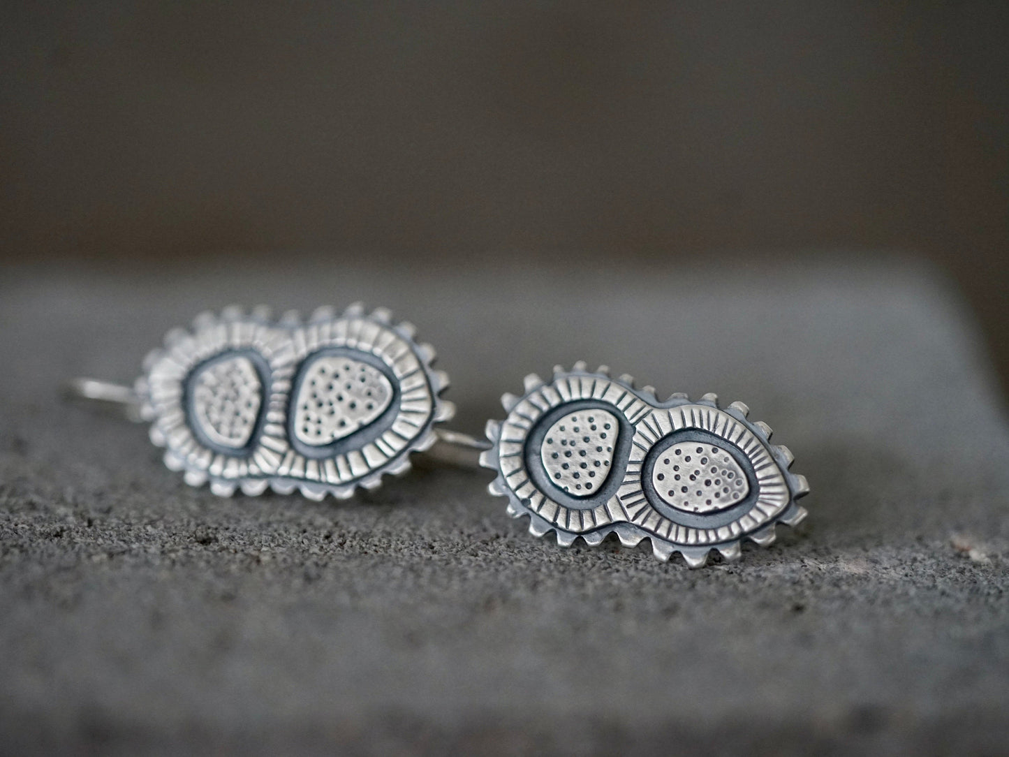 Sterling silver dangly microorganism earrings,