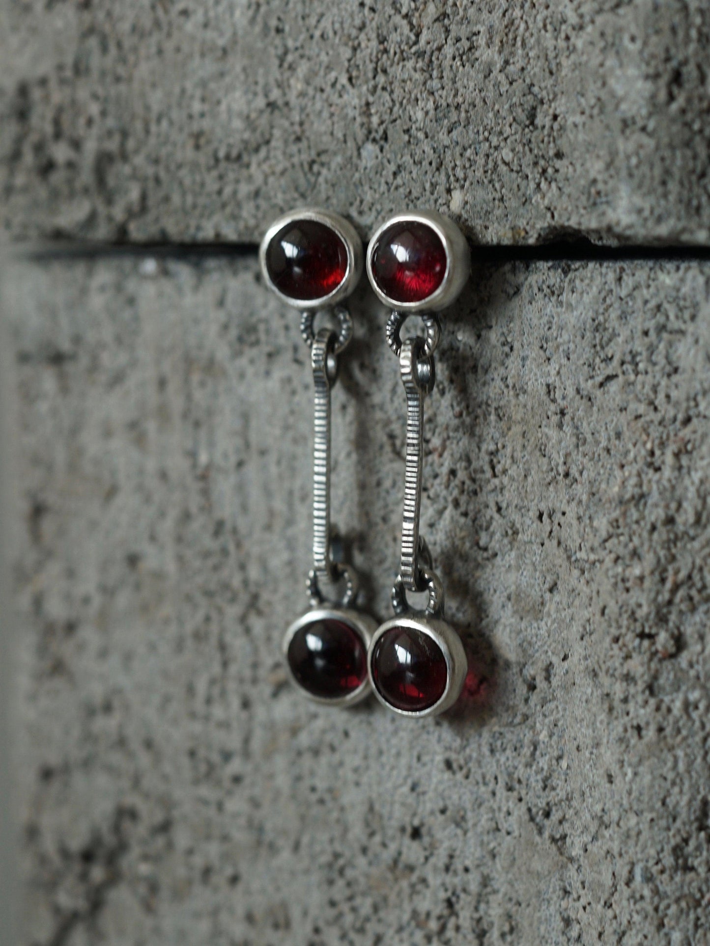 Linear garnet drop earrings