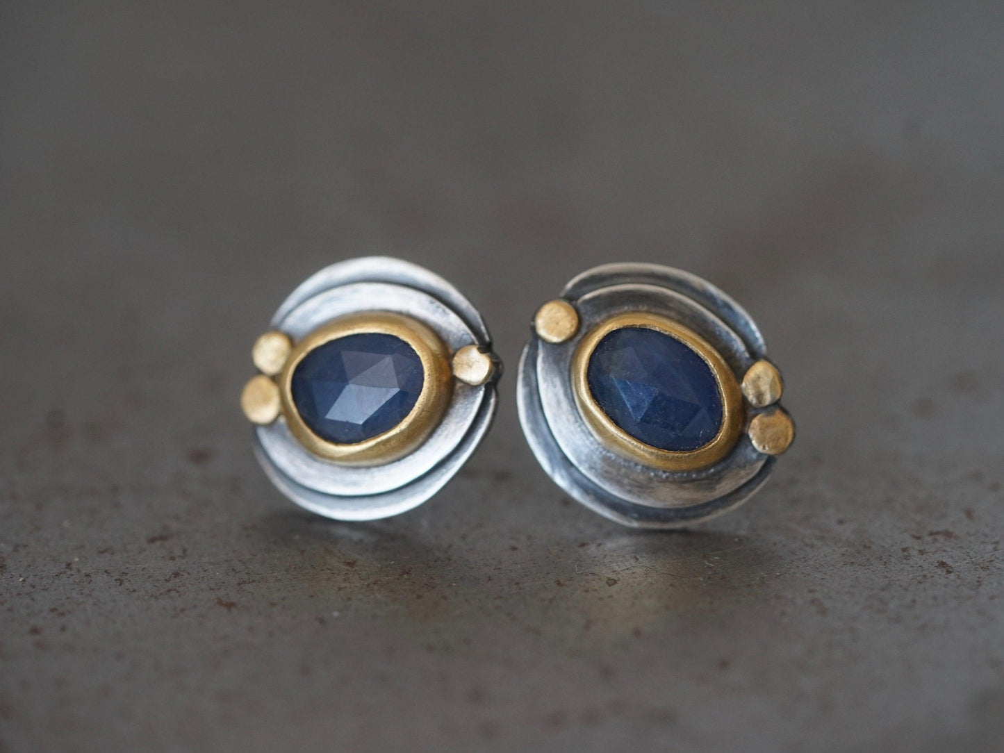 blue sapphire and 22k gold post earrings