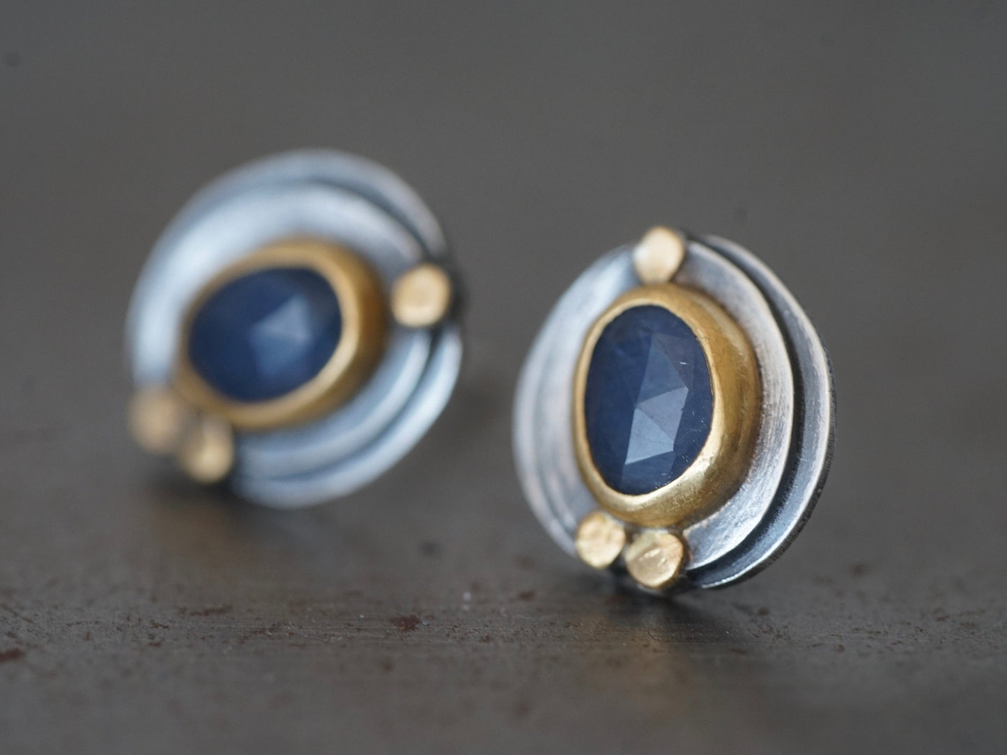 blue sapphire and 22k gold post earrings