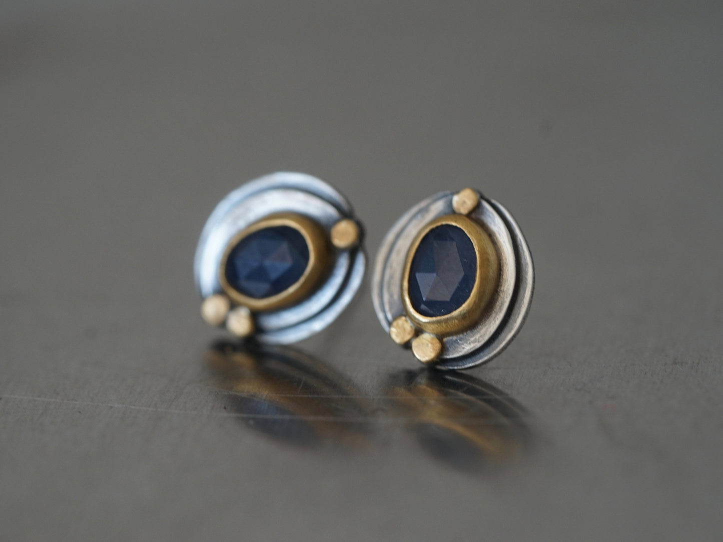 blue sapphire and 22k gold post earrings