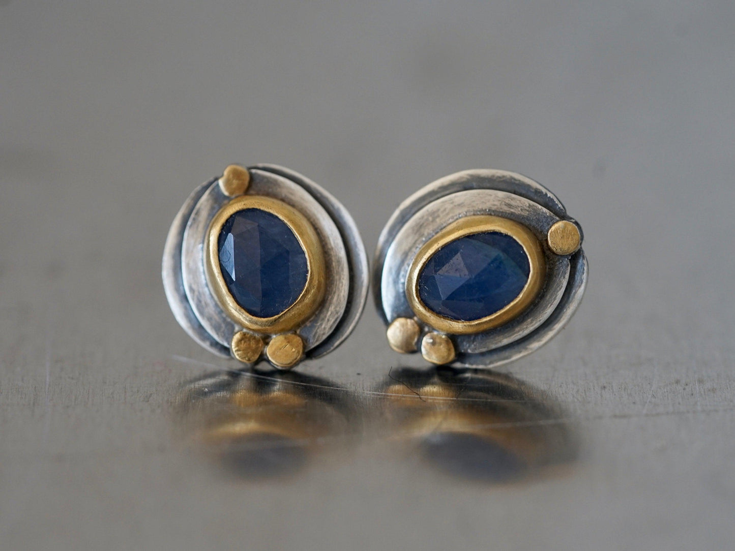 blue sapphire and 22k gold post earrings