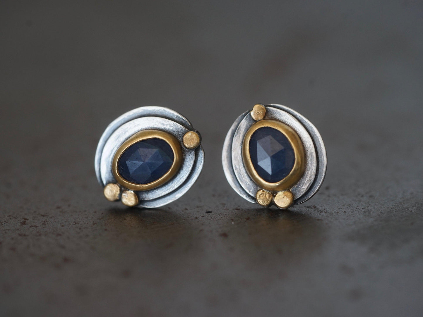 blue sapphire and 22k gold post earrings