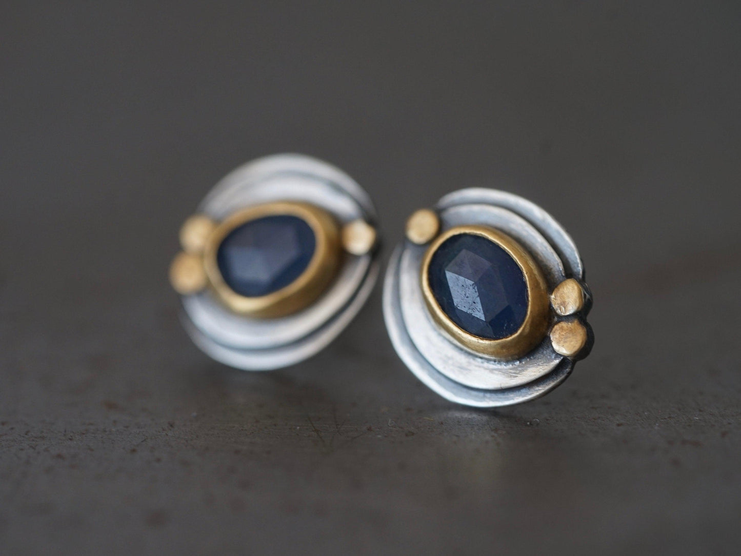 blue sapphire and 22k gold post earrings