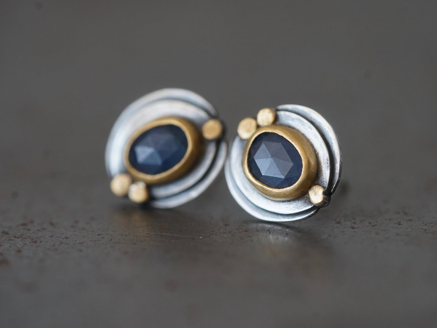 blue sapphire and 22k gold post earrings