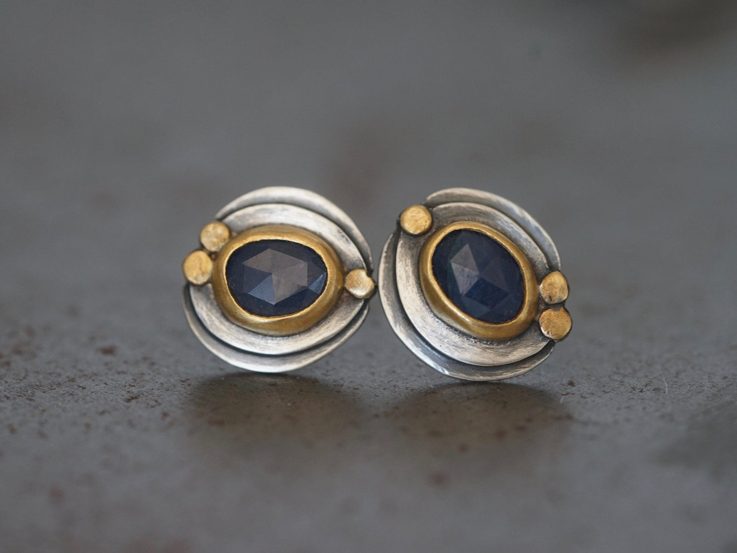 blue sapphire and 22k gold post earrings