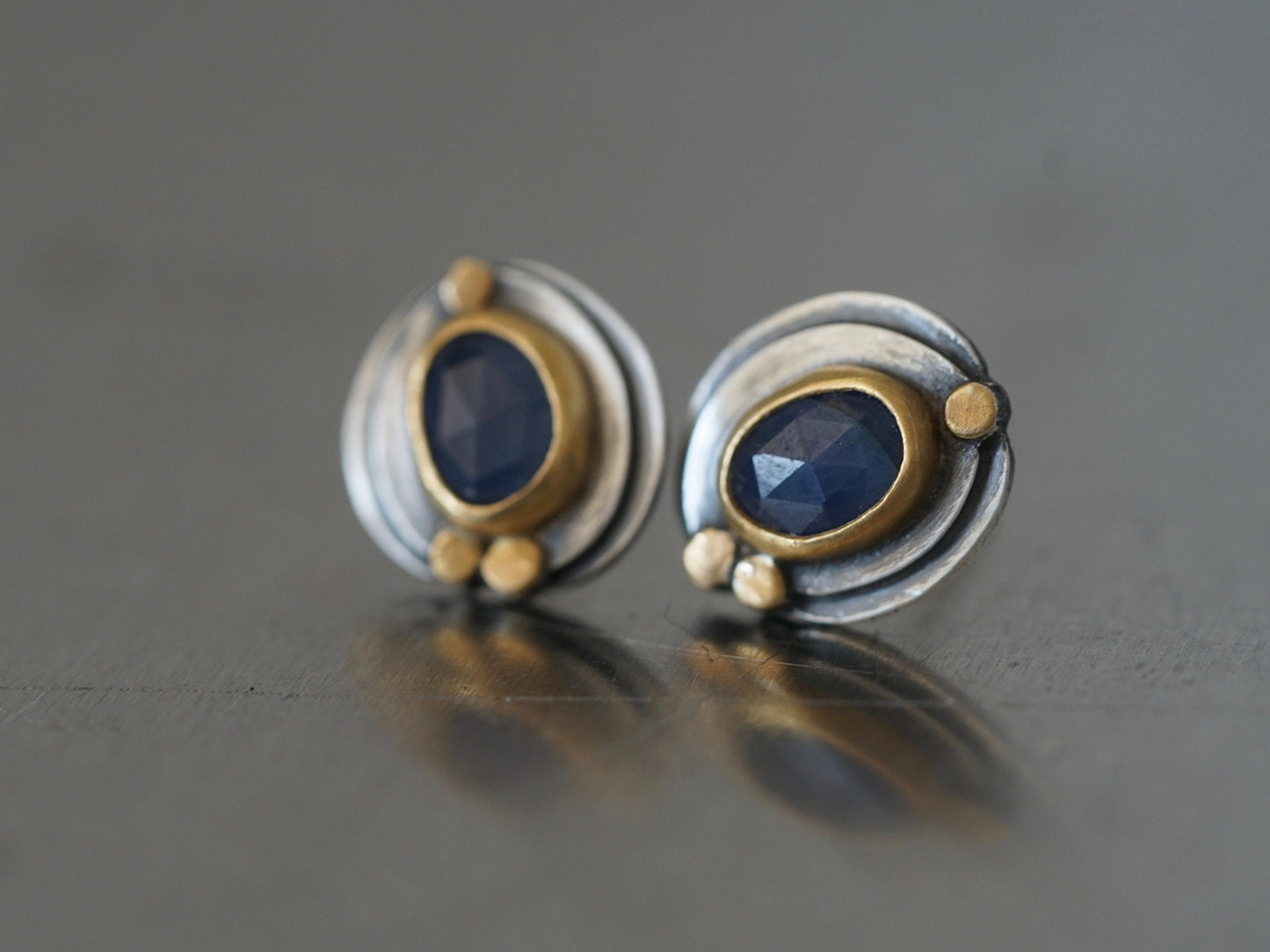 blue sapphire and 22k gold post earrings