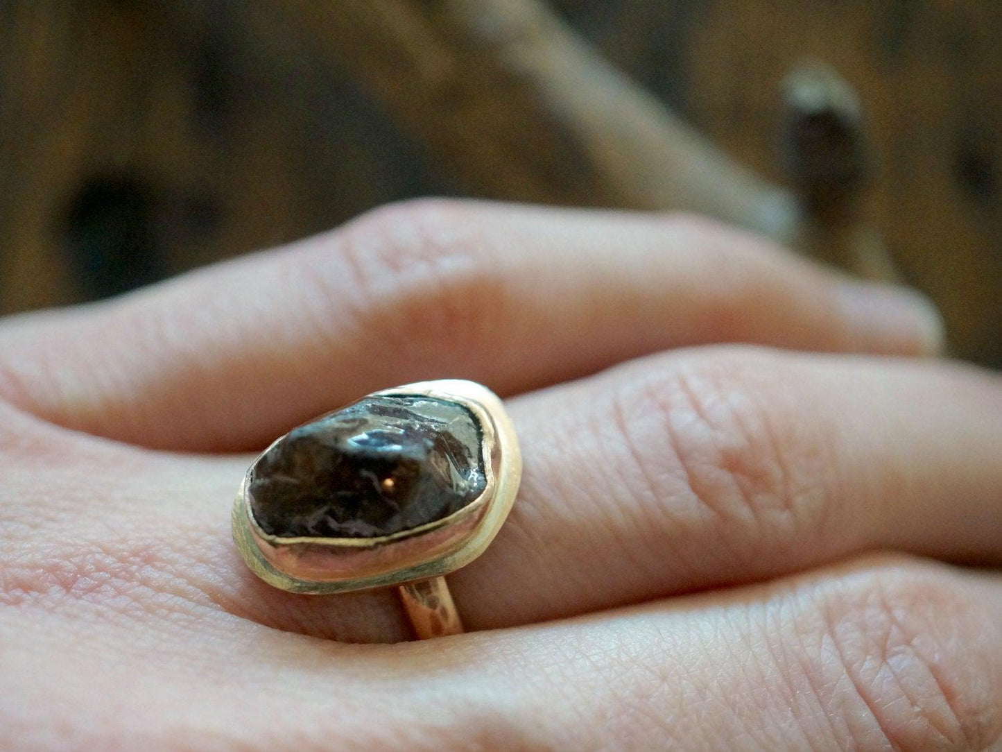 Bronze and rough brown zircon ring, size 7