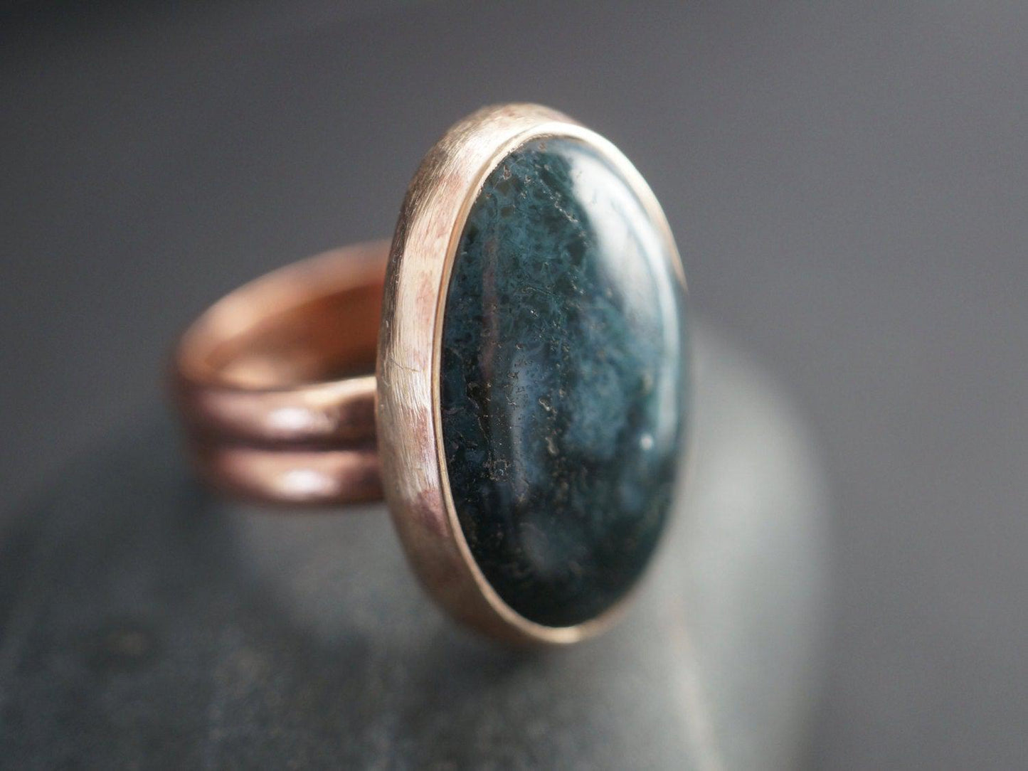 Bronze and moss agate ring, size 6.5