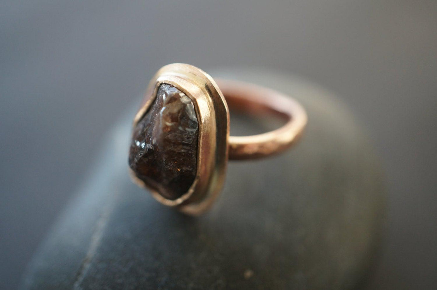 Bronze and rough brown zircon ring, size 7